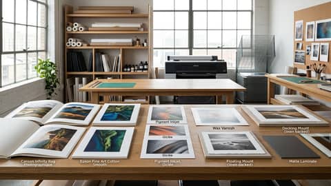 Illustration för Fine art print material, tekniker och finish