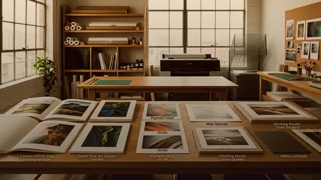 Illustration för Fine art print material, tekniker och finish